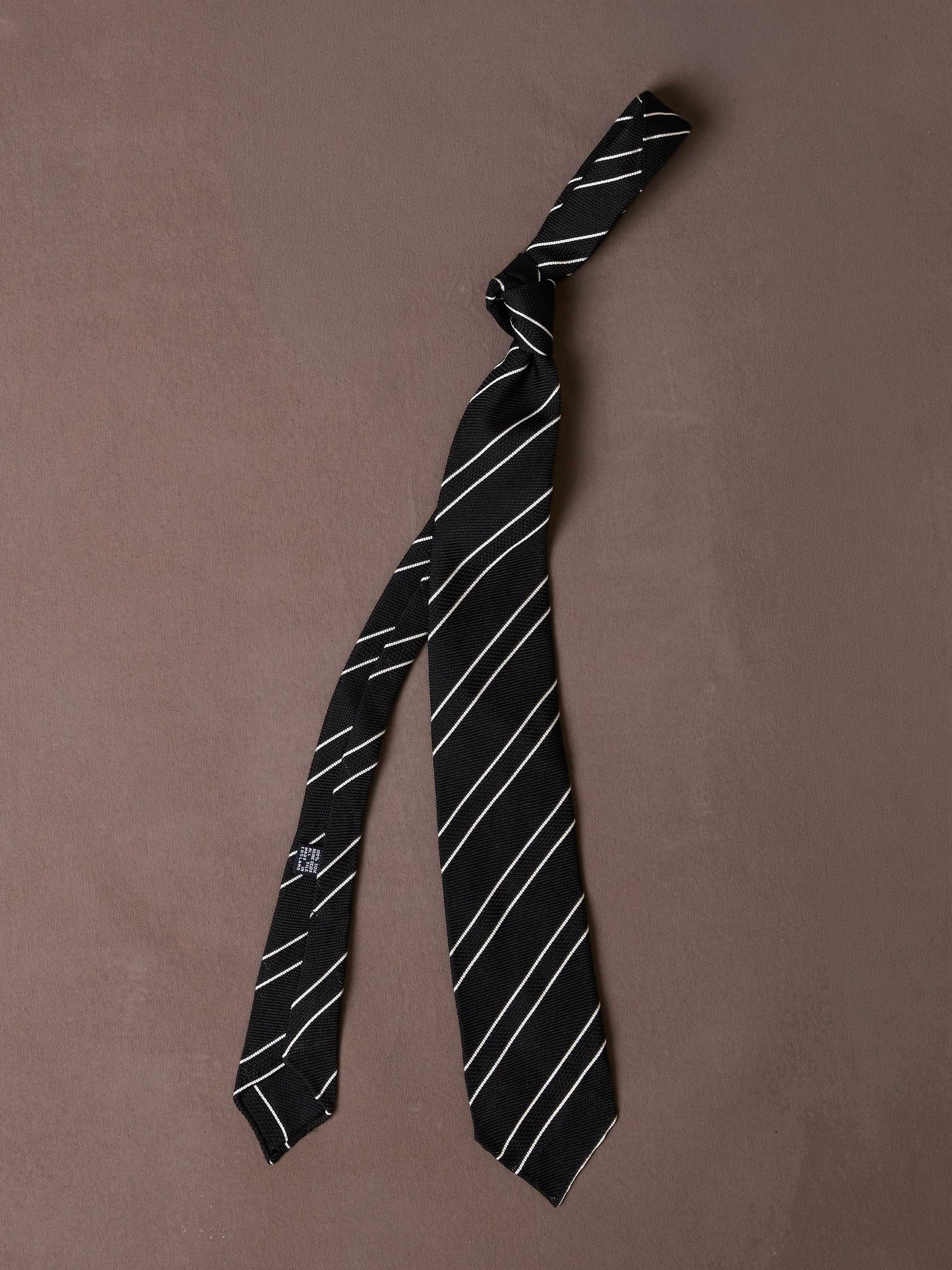 Black and White Sandwich Stripe Hand Rolled Silk Grenadine Tie - 1
