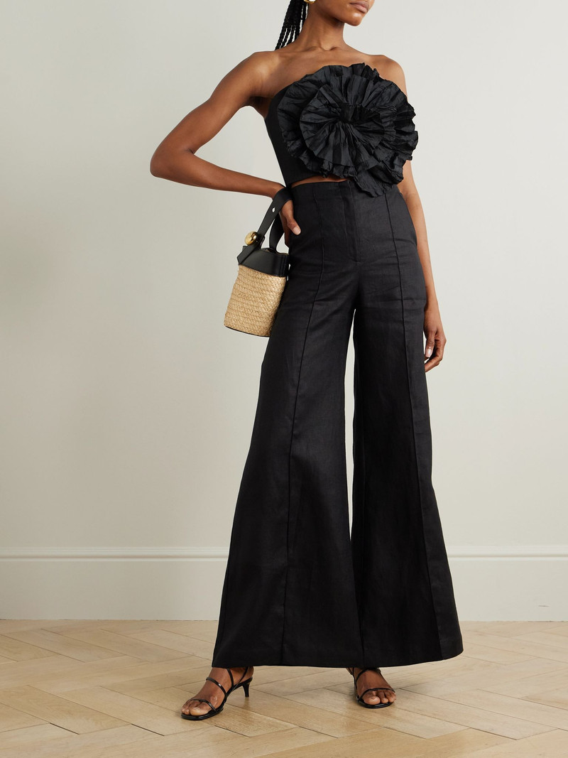 ANDRES OTALORA No Me Olvides appliquéd pleated taffeta top Black outlook