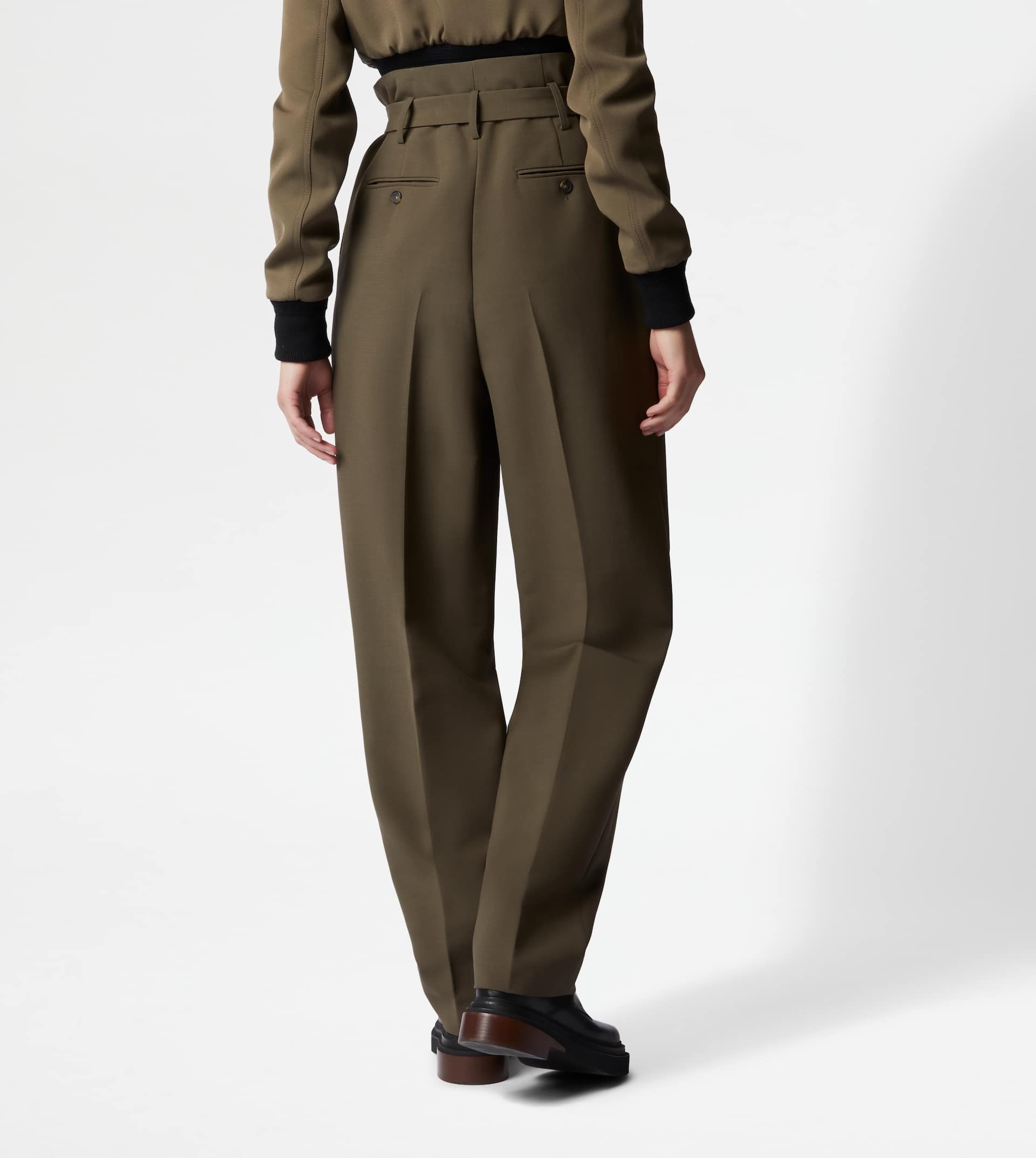 PANTS IN WOOL WITH DARTS - GREEN - 3
