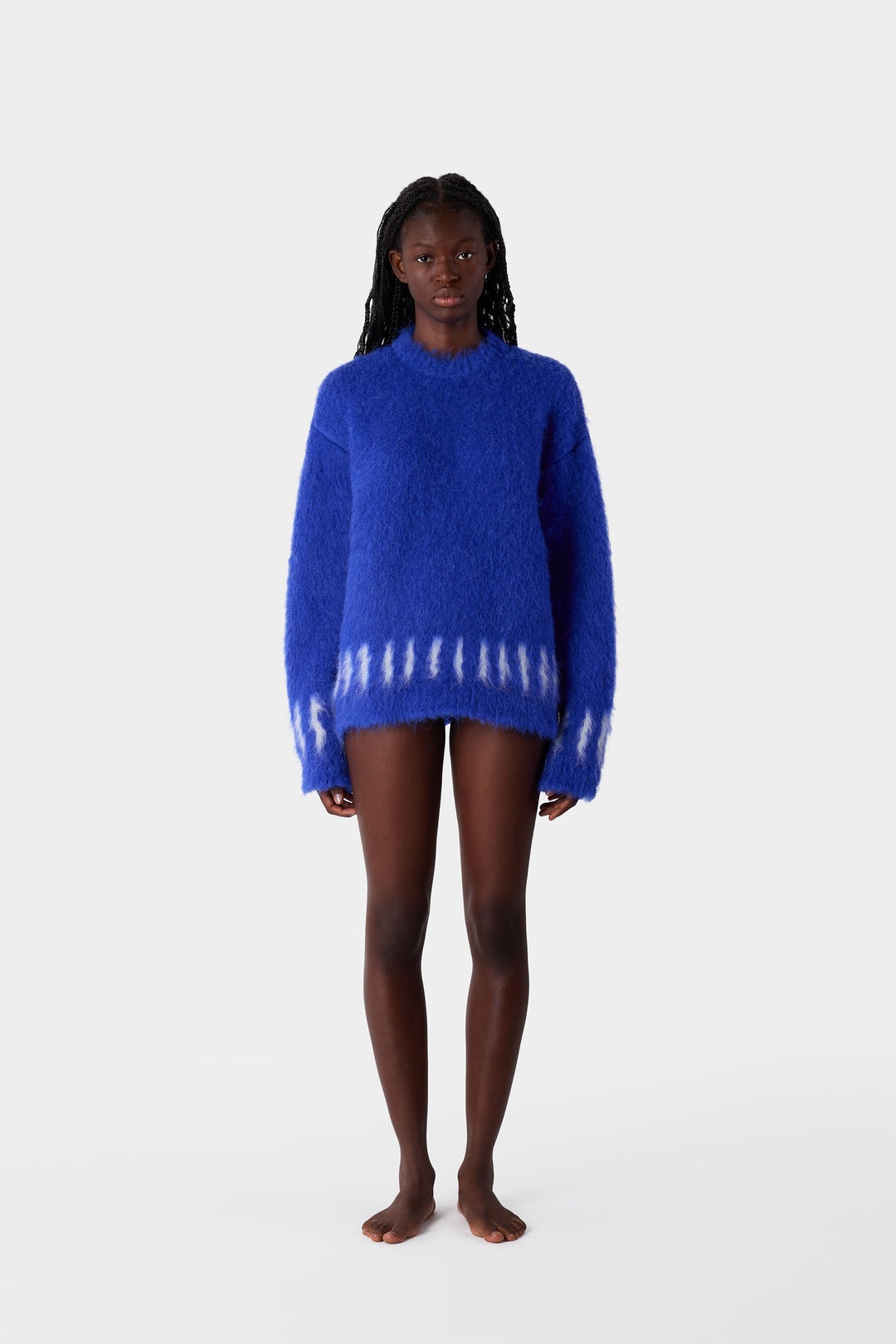 HAIRY KNIT ROUND NECK SWEATER / electric blue - 4