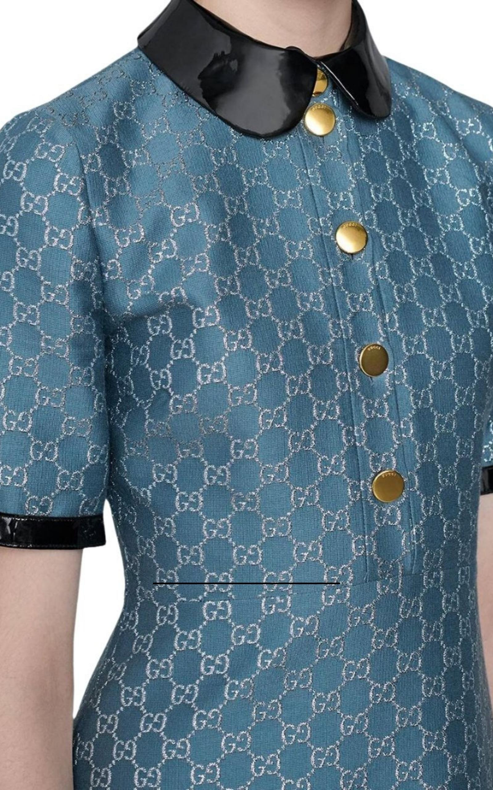 Blue GG Lamé Dress With Detachable Collar - 5