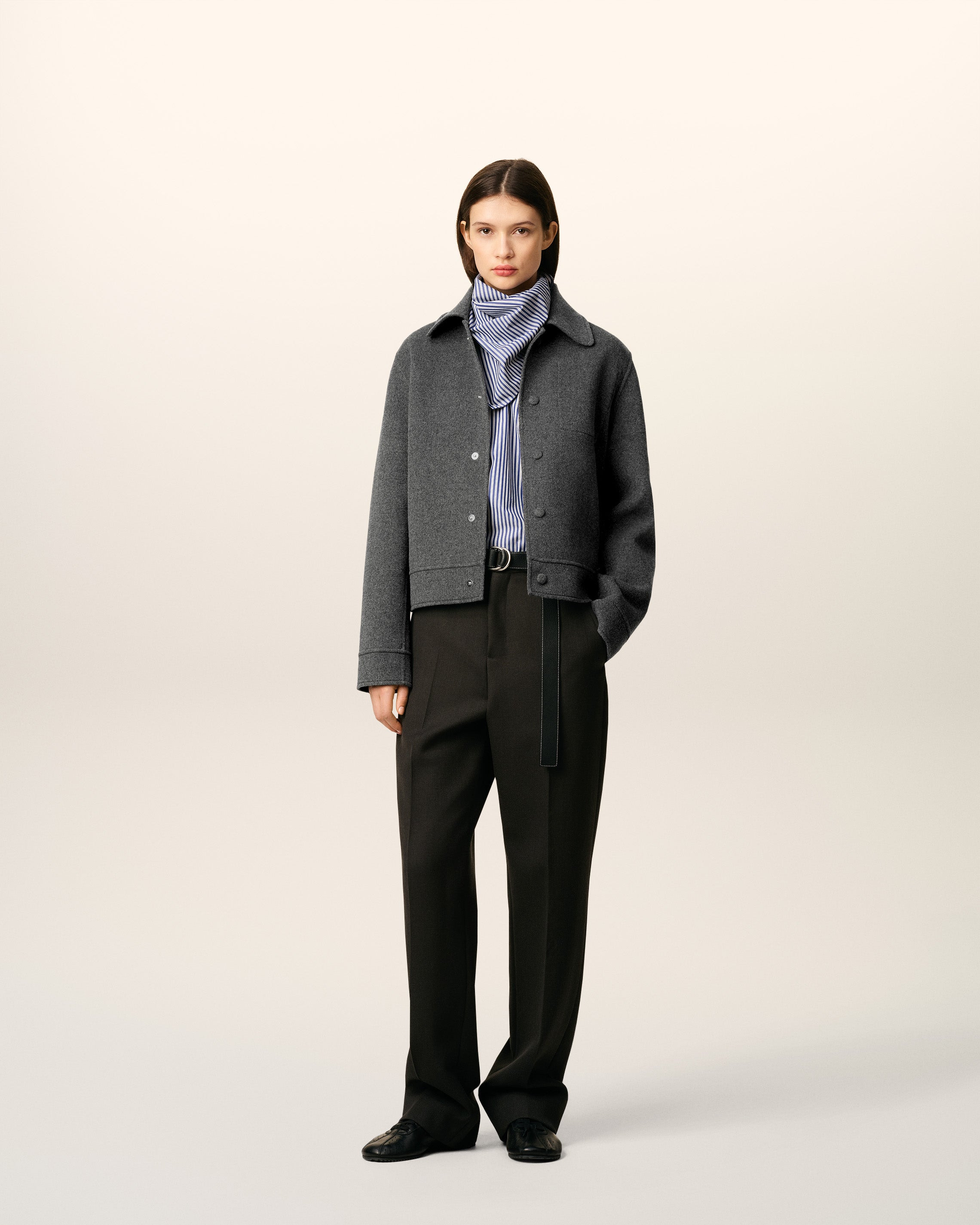 GREY WOOL BOXY BUTTONED JACKET - 2