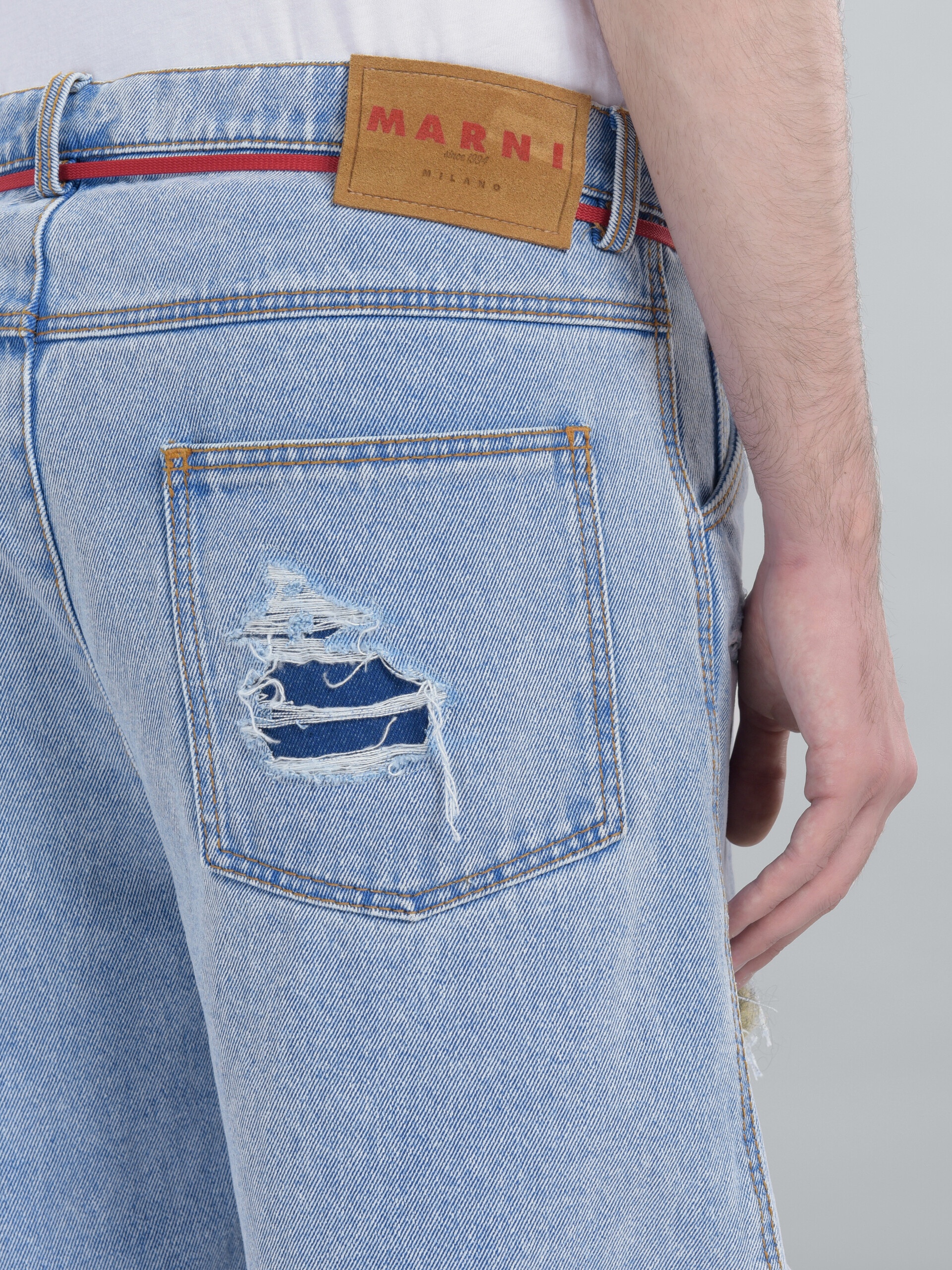 SHORTS IN COATED BLUE DENIM AND MOHAIR - 4