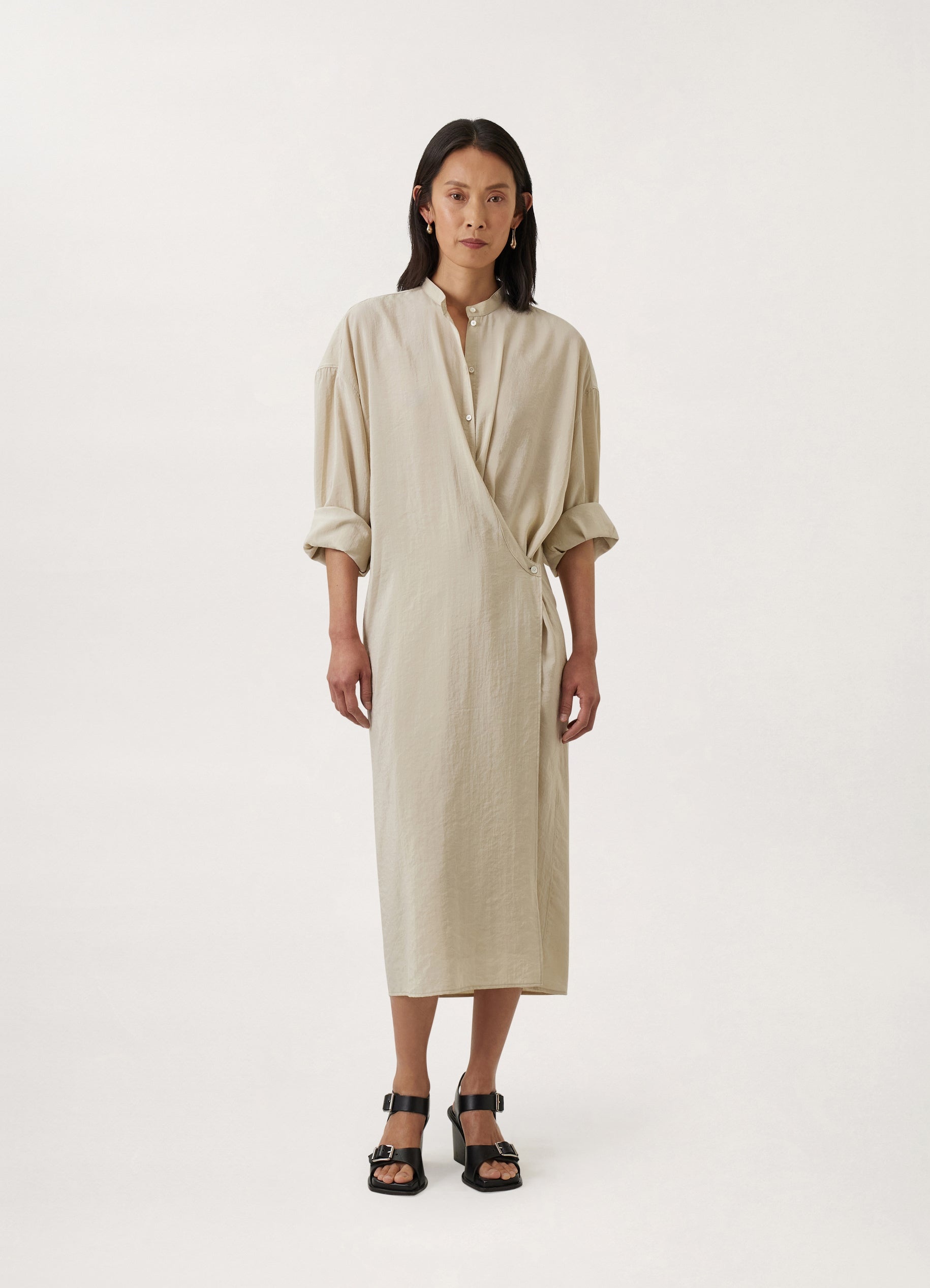 Lemaire OFFICER COLLAR TWISTED DRESS DRY SILK | REVERSIBLE