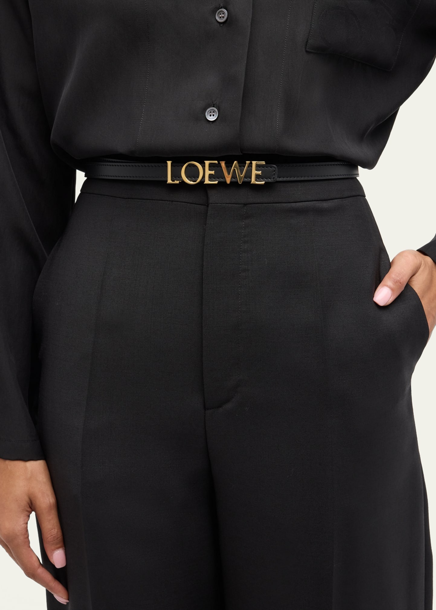 Bold Logo Leather Skinny Belt - 2
