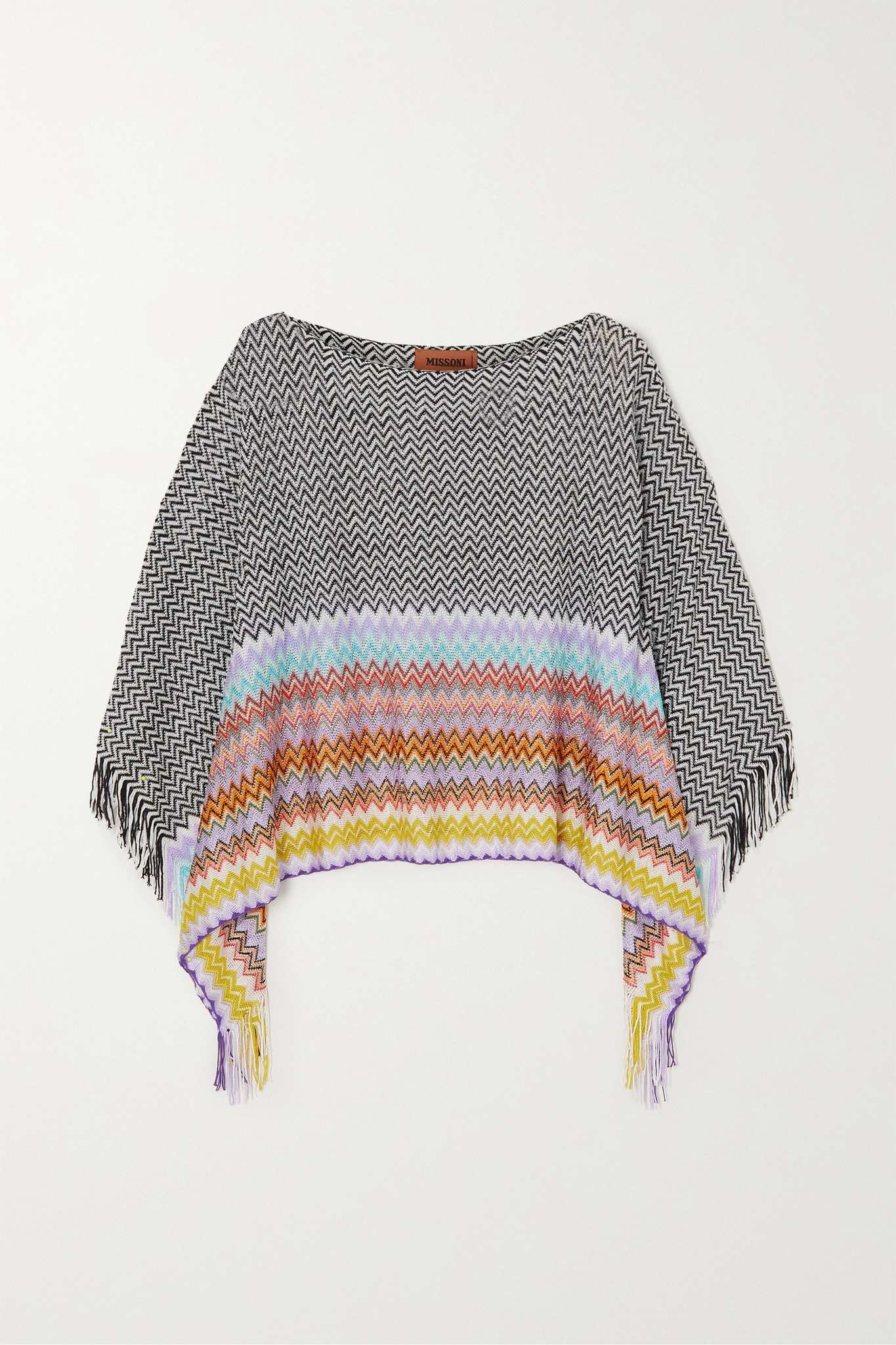 Fringed crochet-knit poncho - 1