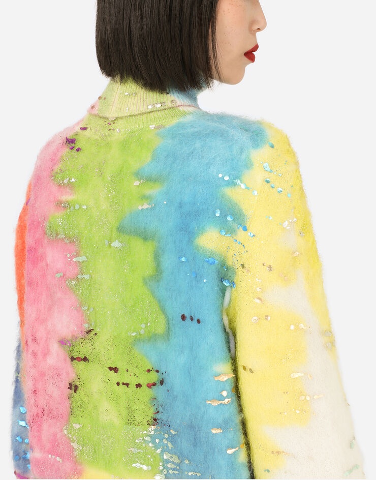 Turtle-neck sweater with multi-colored glitch design - 5