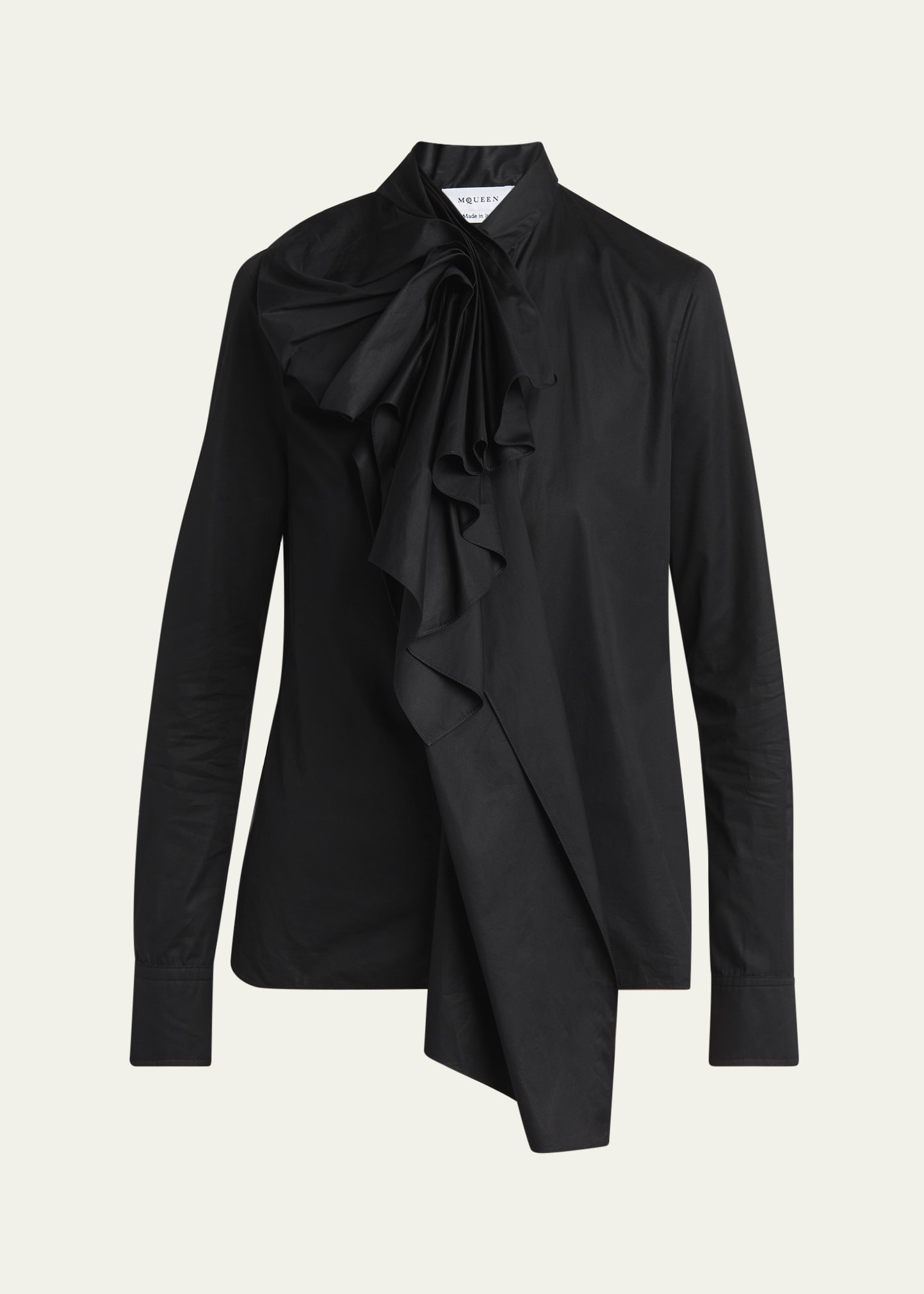 Draped Ruffle Cotton Poplin Blouse - 1