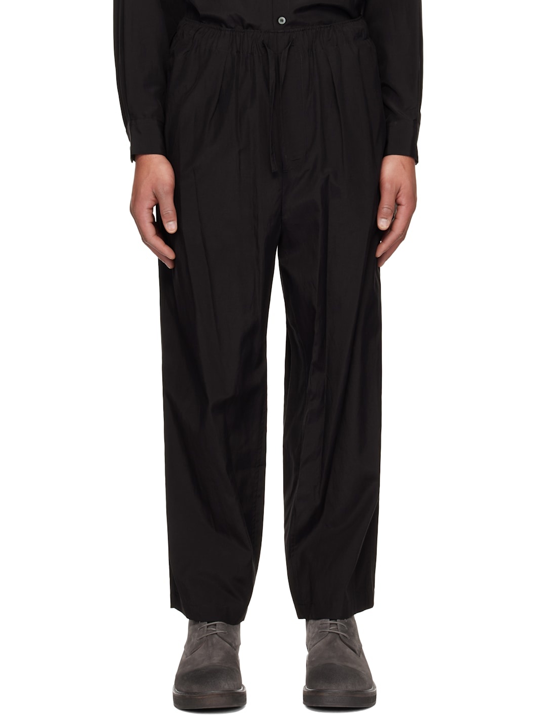 Black Weather Cloth Easy Trousers - 1