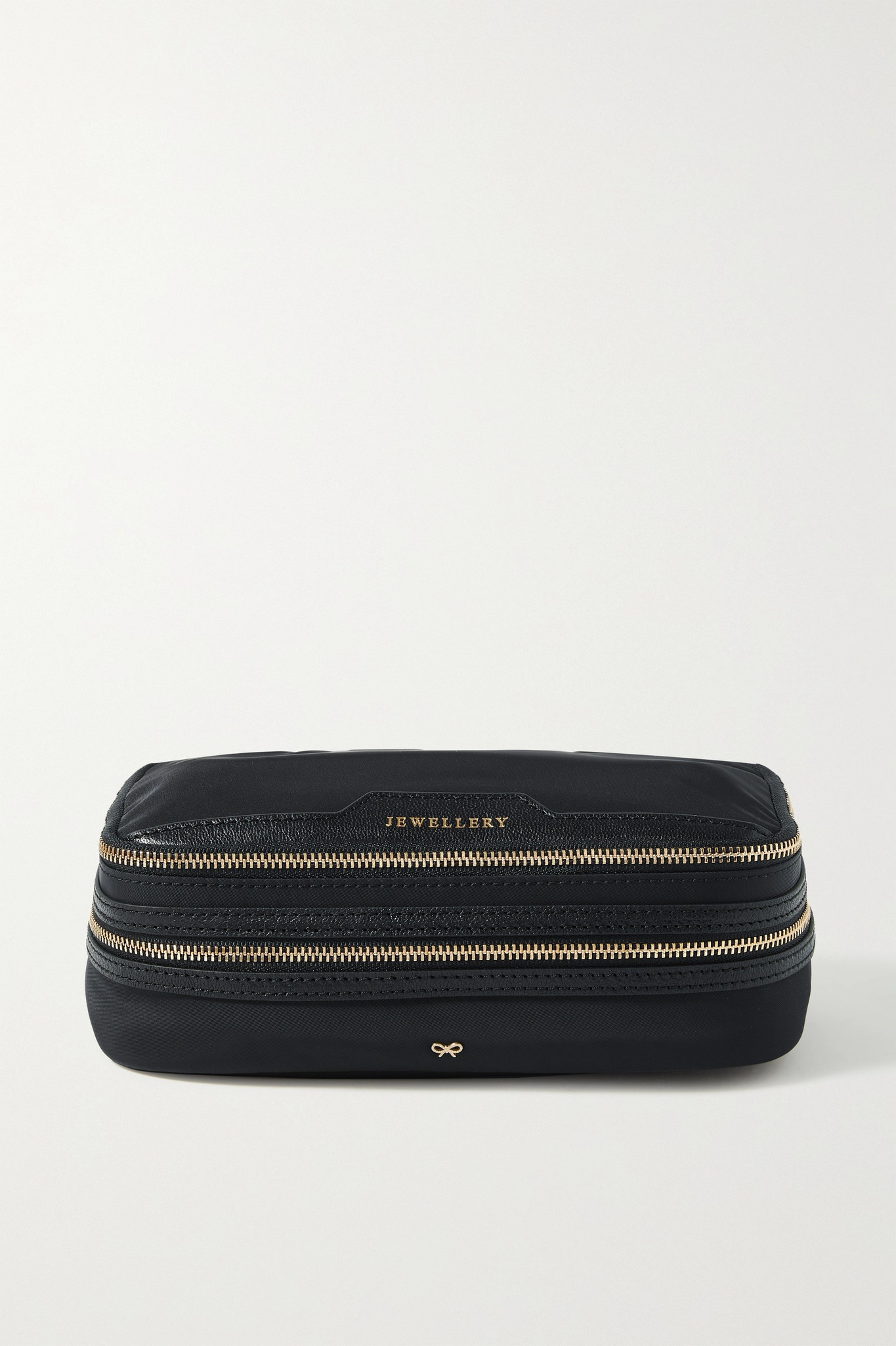 Textured leather-trimmed ECONYL jewelry case Black - 1