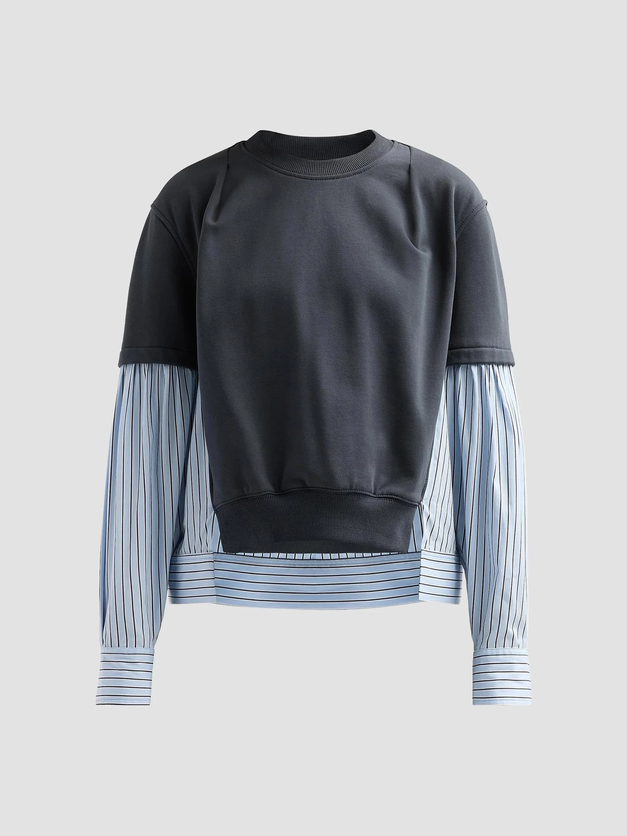 Women's Striped Mixed-Media Cotton Top - Midnight Sky Multi - 1