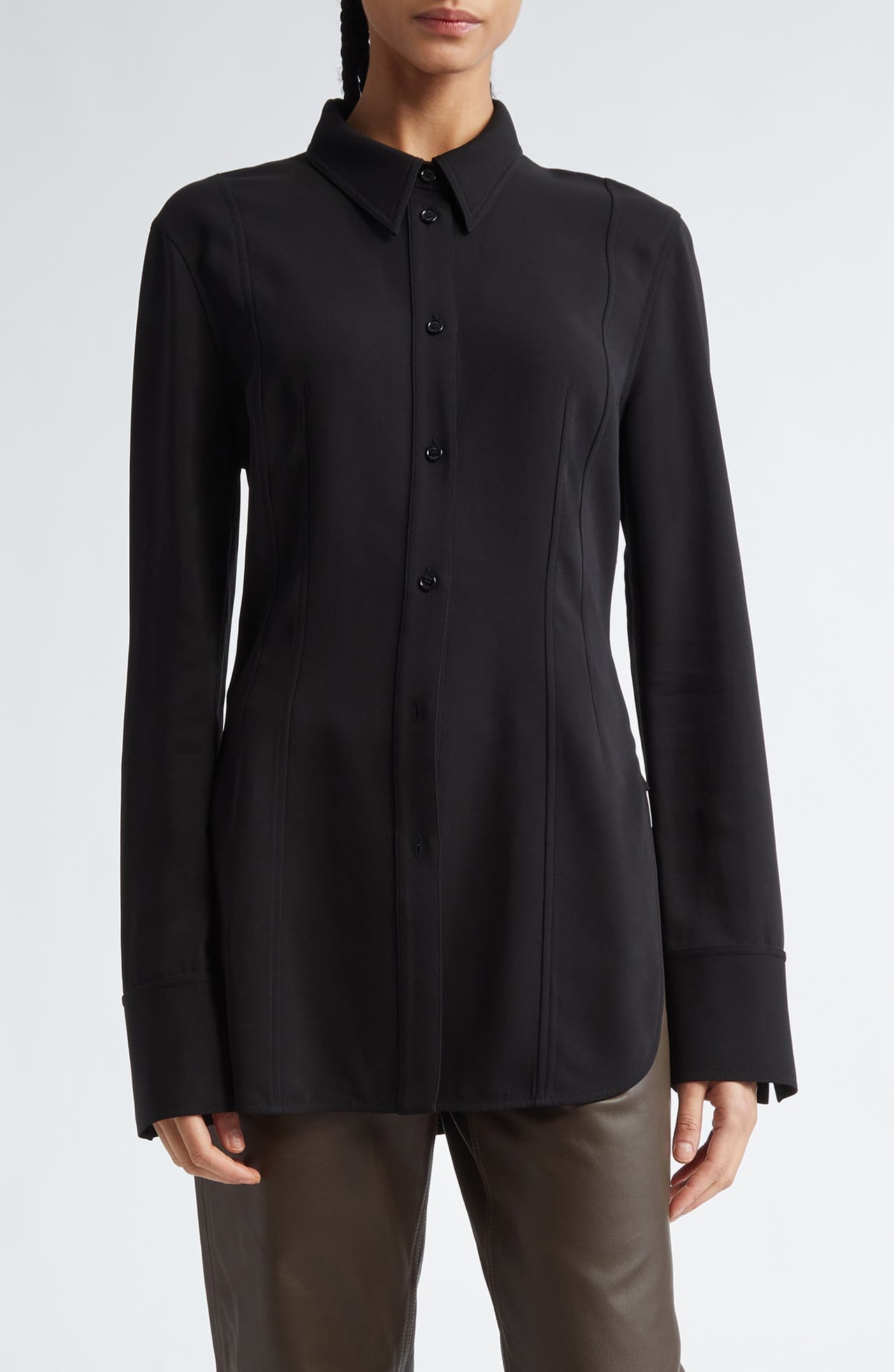 TOTEME Double Dart Cady Button-Up Shirt in Black at Nordstrom - 1