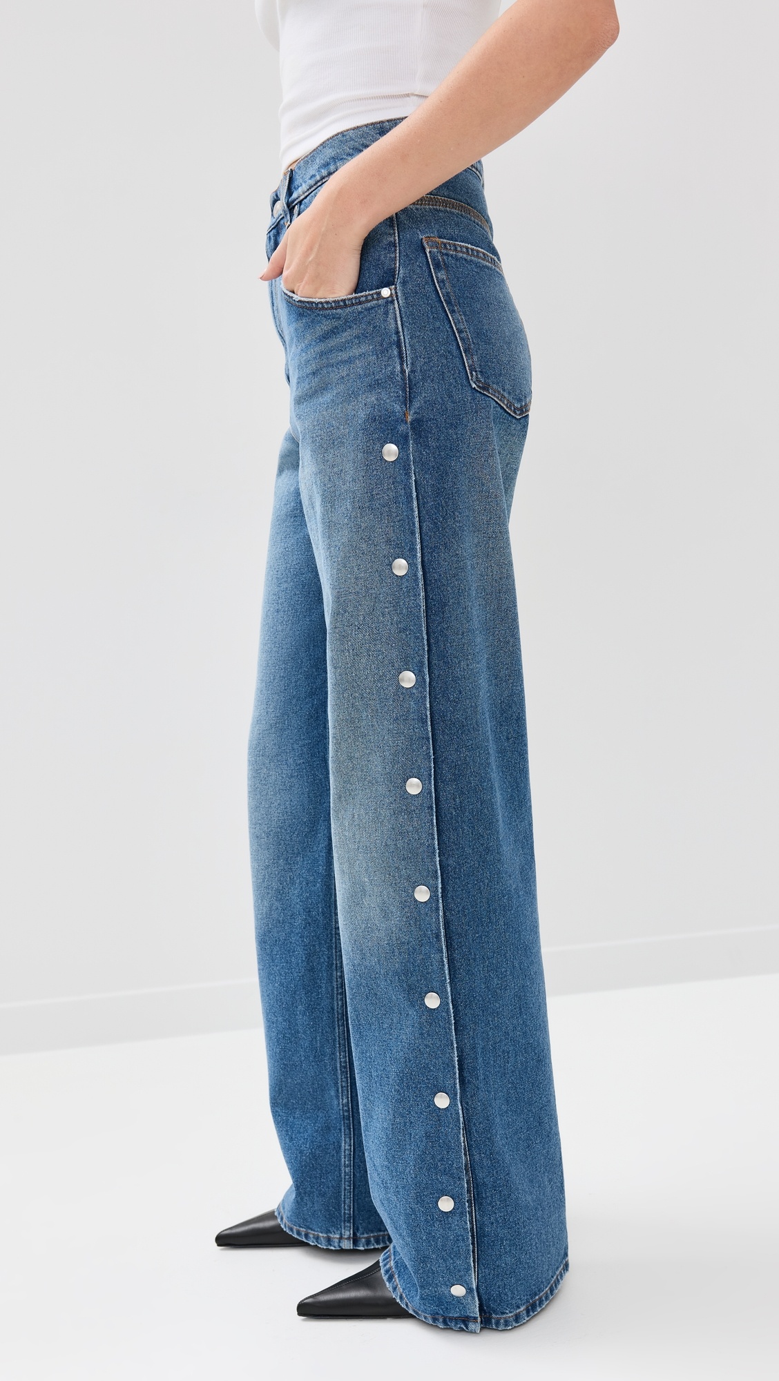 Snap Blue Denim Loose Jeans - 3