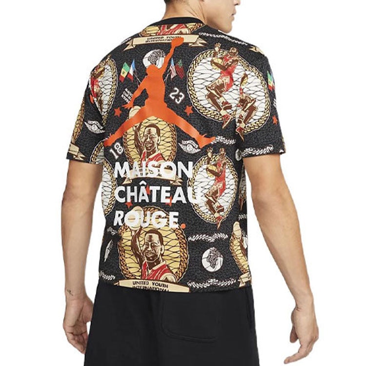 Air Jordan x Maison Chateau Rouge Crossover Pattern Full Print Short Sleeve Asia Edition Black DJ976 - 5