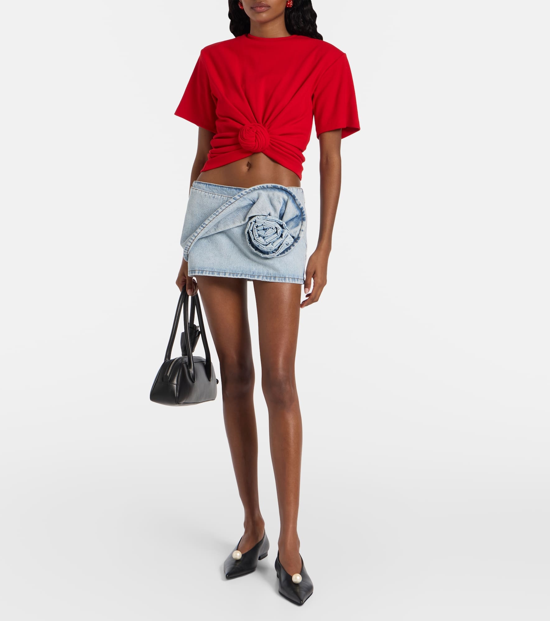 Knotted cropped cotton-blend jersey T-shirt - 2