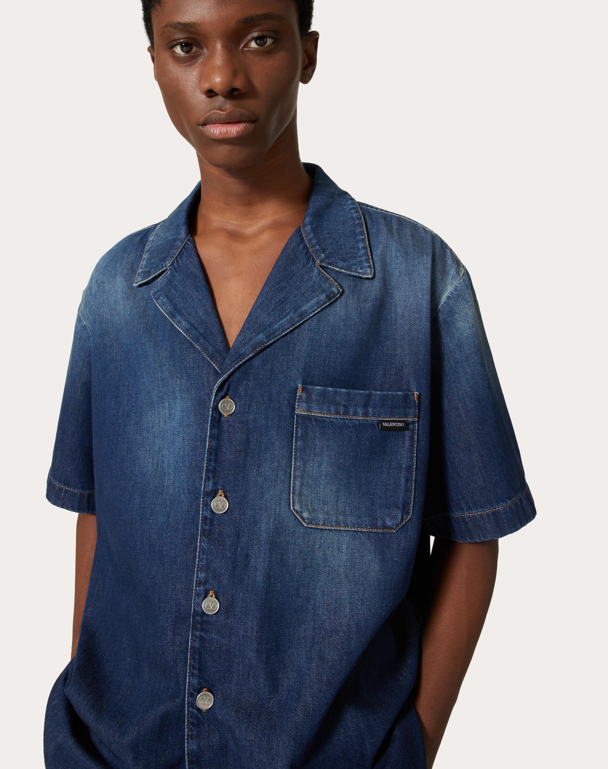 DENIM CHAMBRAY BOWLING SHIRT - 5