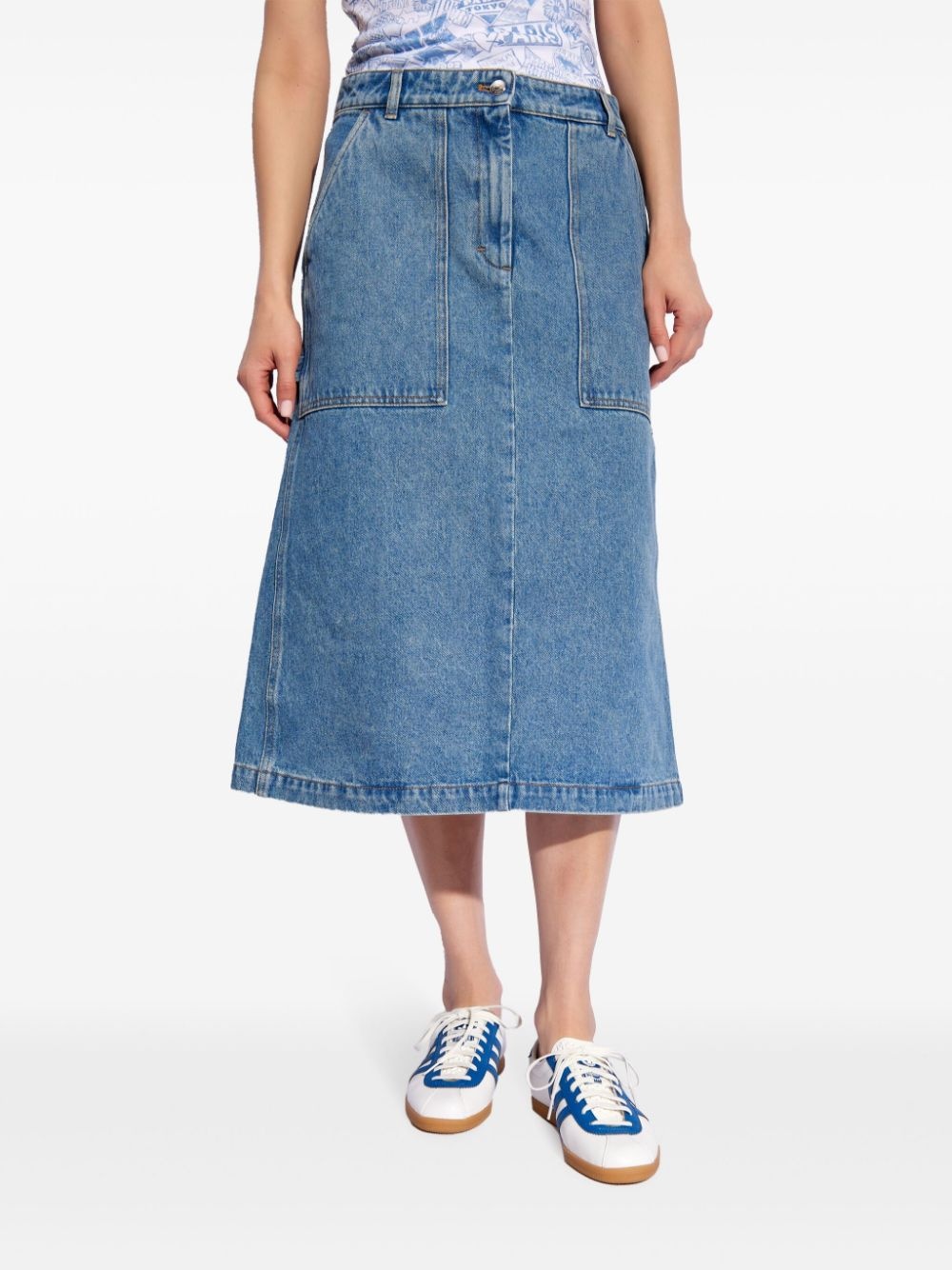 logo-embroidered denim midi skirt - 3