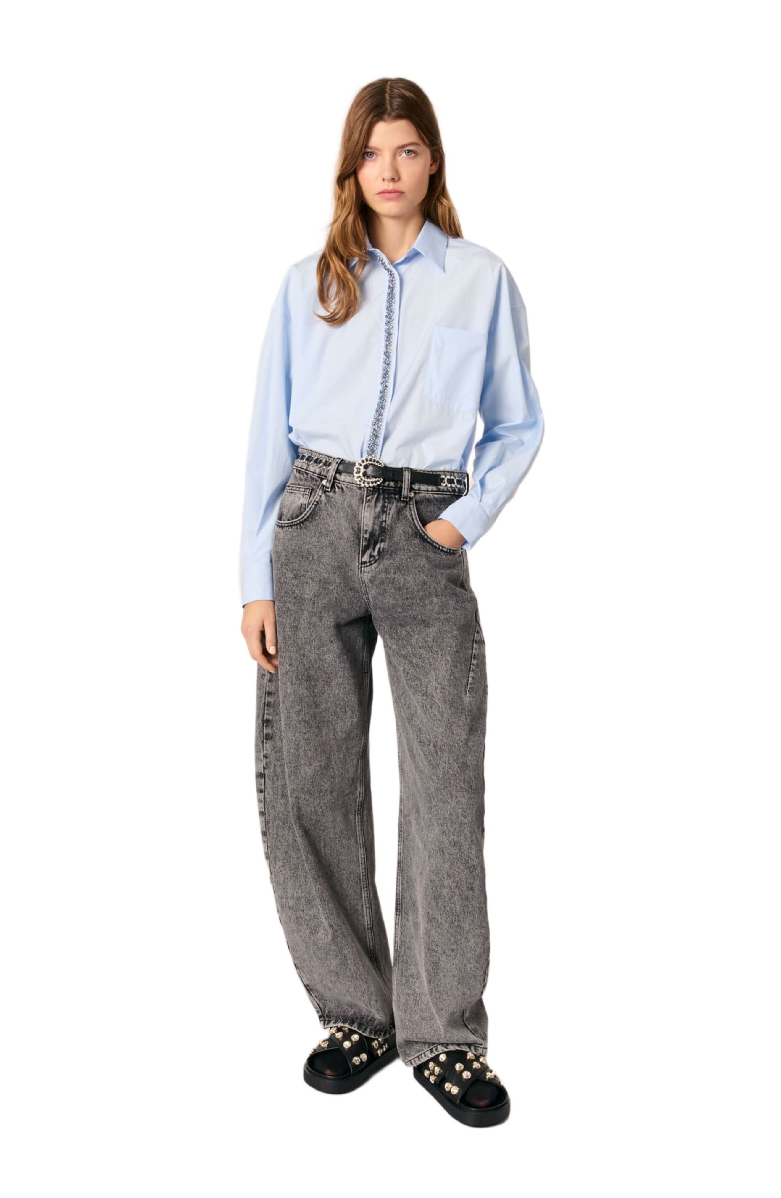 maje Poplin shirt with rhinestones in Blue at Nordstrom - 2