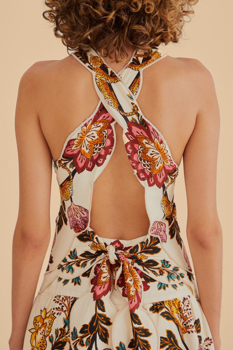 Sand Leopard Flowers Cut Out Midi Dress 3