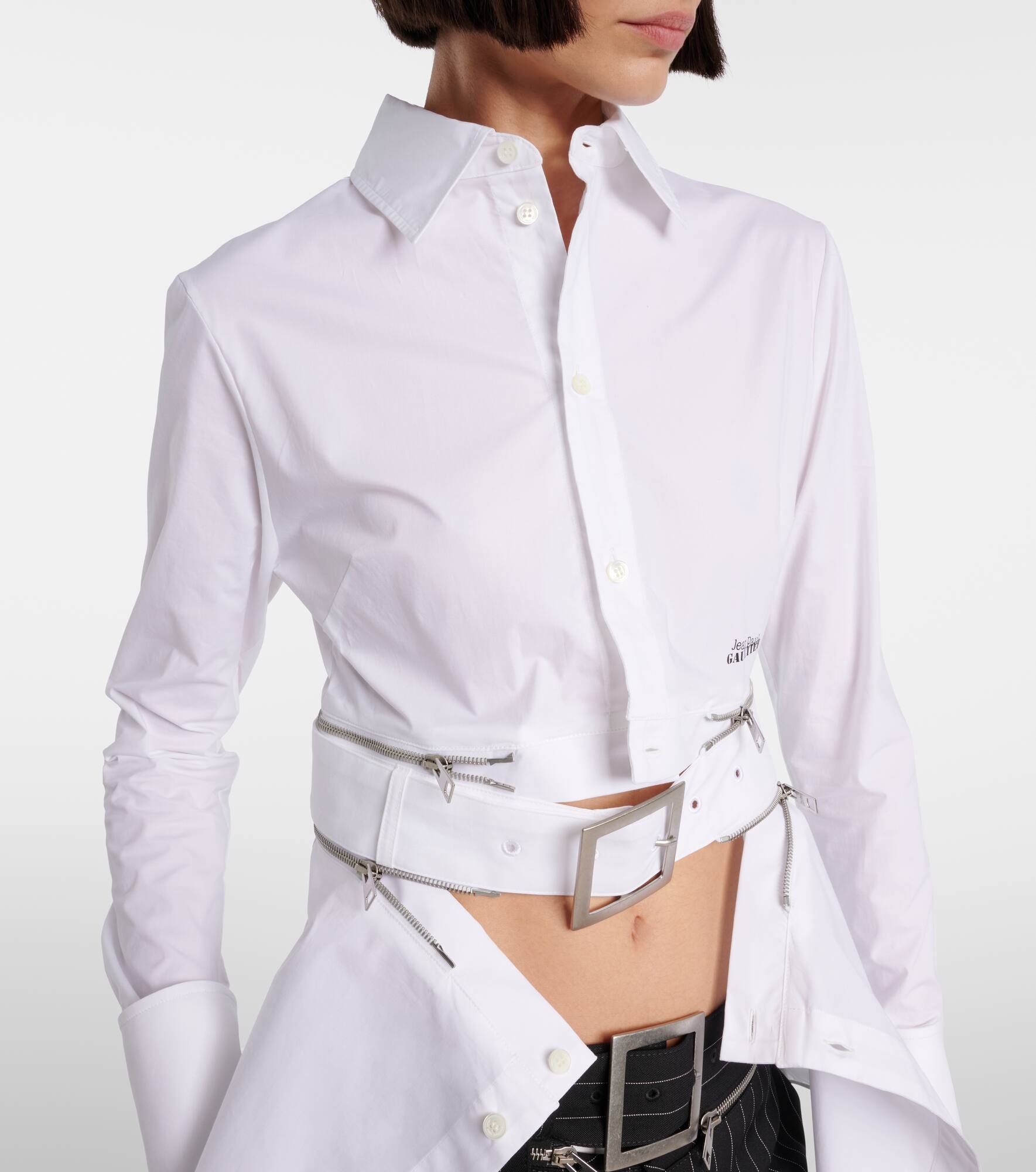 Belted cotton-blend shirt dress - 4