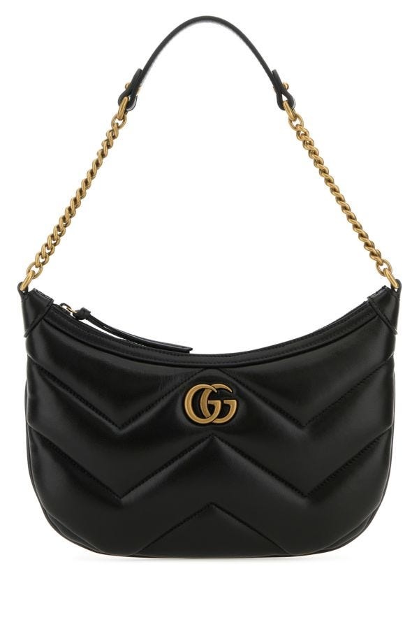 Gucci Woman Black Leather Gg Marmont Shoulder Bag - 1