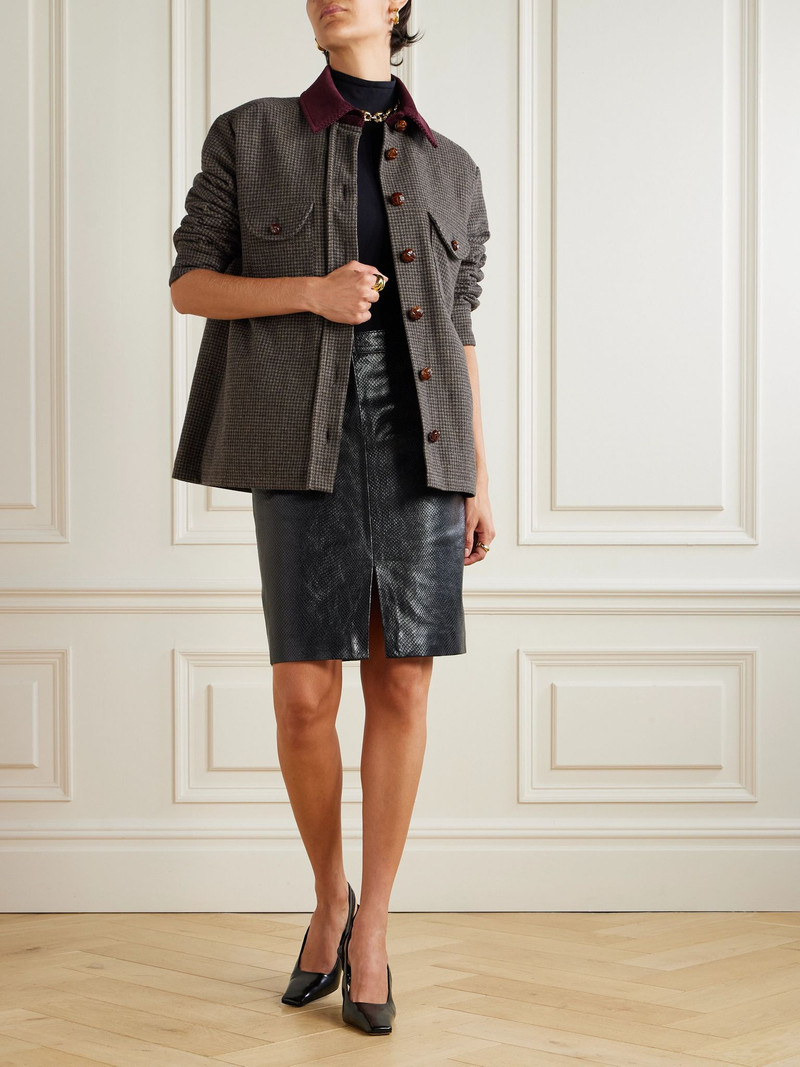 BLAZÉ MILANO Badis Berber cotton corduroy-trimmed houndstooth wool-blend jacket Brown outlook