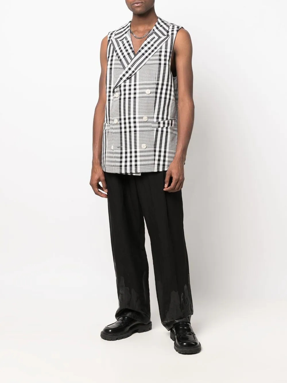 check-print double-breasted waistcoat - 2