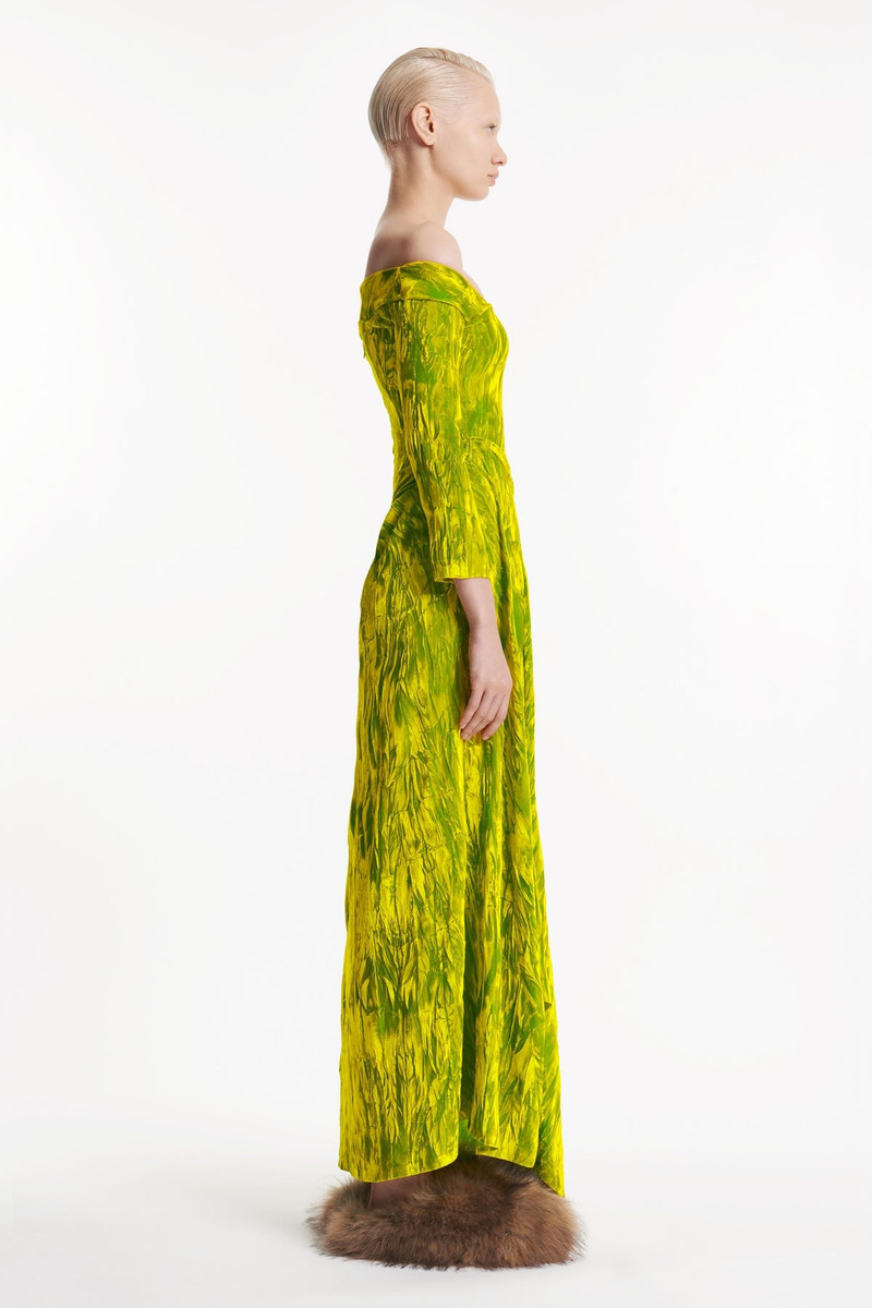 DRAPED OFF SHOULDER DRESS CITRON 2