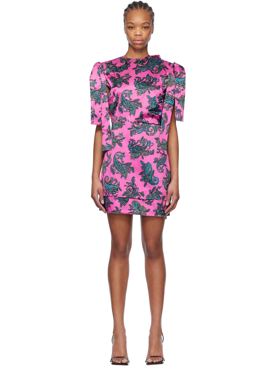 Pink Sleeveless Draped Minidress - 1