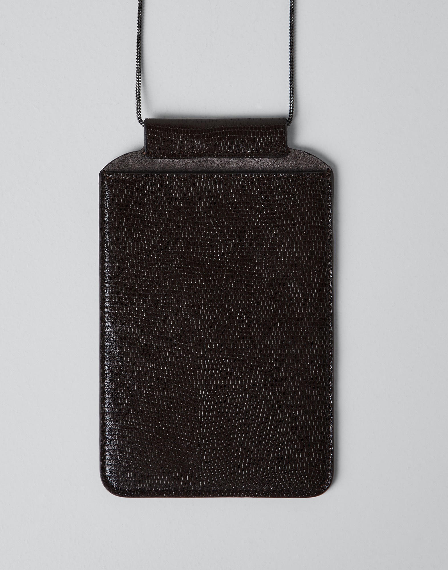 Lizard print leather phone bag with precious chain - 1