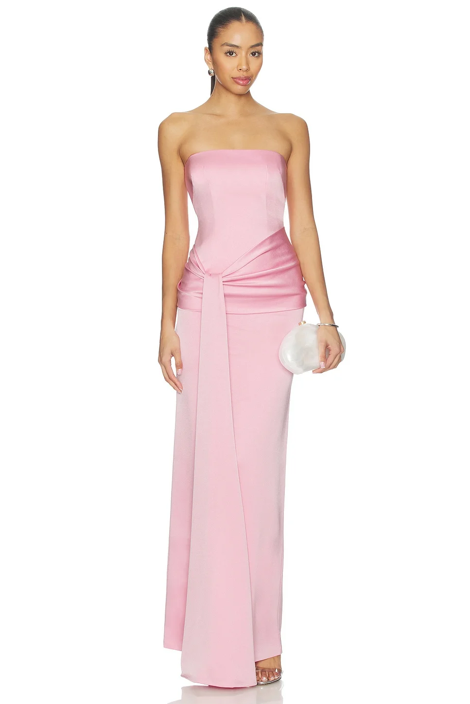 Strapless Drape Sash Column Dress - 1