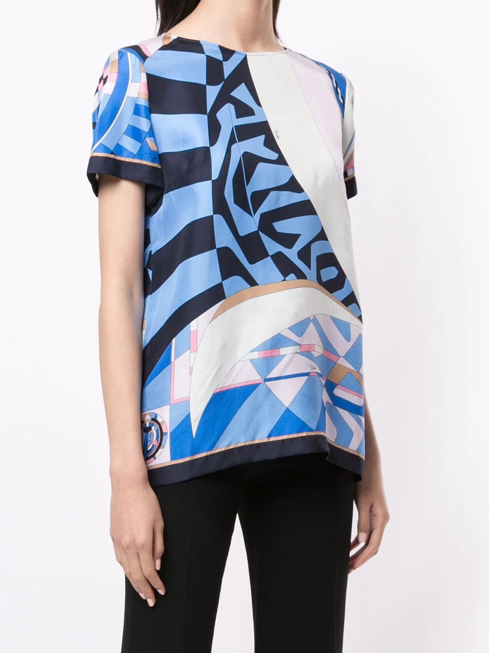 geometric print short-sleeved blouse - 3