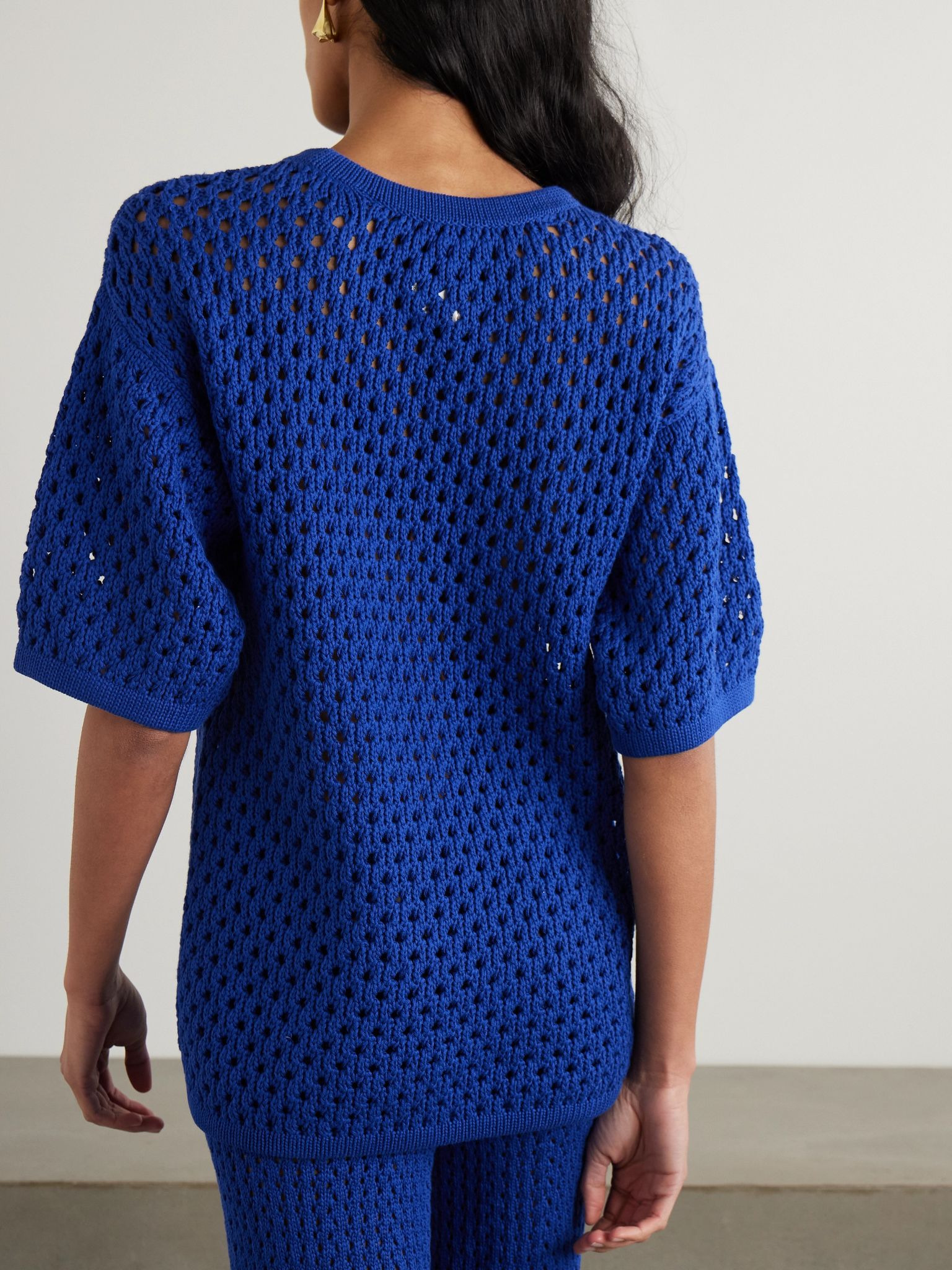 Espina crocheted cotton T-shirt Blue - 3