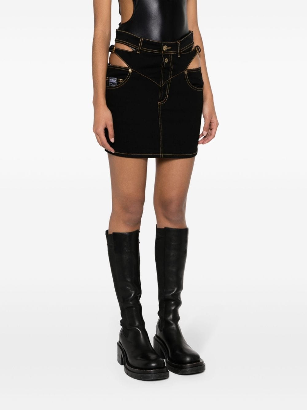 Baroque buckle denim mini skirt - 3