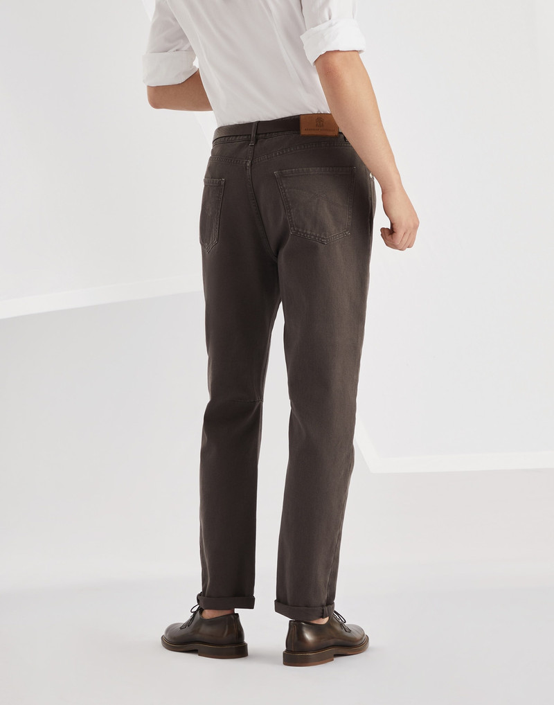 Brunello Cucinelli Garment-dyed leisure fit five-pocket trousers in denim outlook