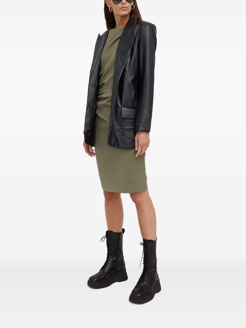 draped three-quarter-sleeve midi dress - 2