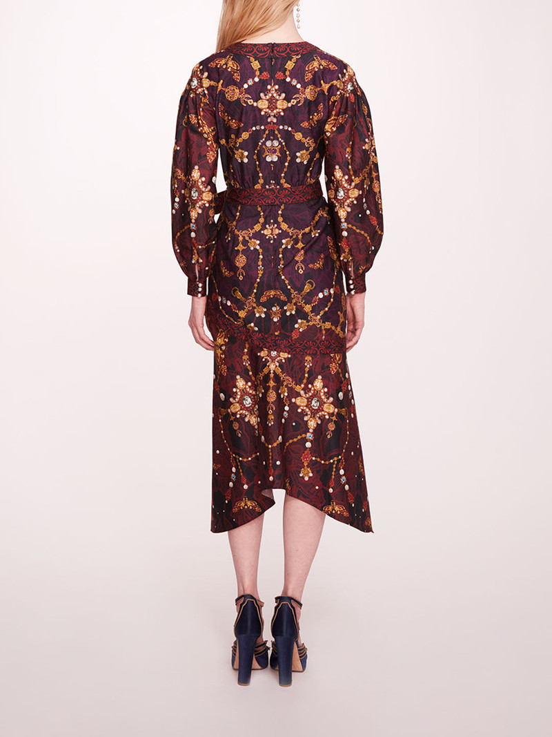Marchesa PRINTED POPLIN WRAP MIDI DRESS outlook