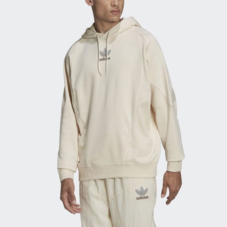 Men's adidas originals Solid Color Chest Logo Printing Pullover Hooded Long Sleeves Beige HF5677 - 2