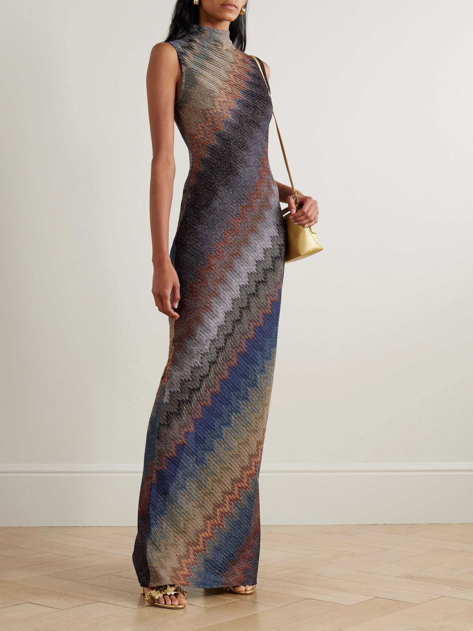 Metallic striped crochet-knit maxi dress Blue - 2