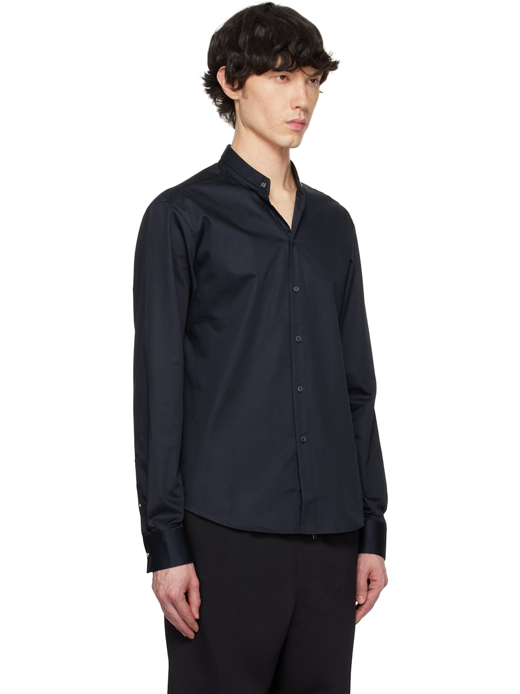 Navy Band Collar Shirt - 2