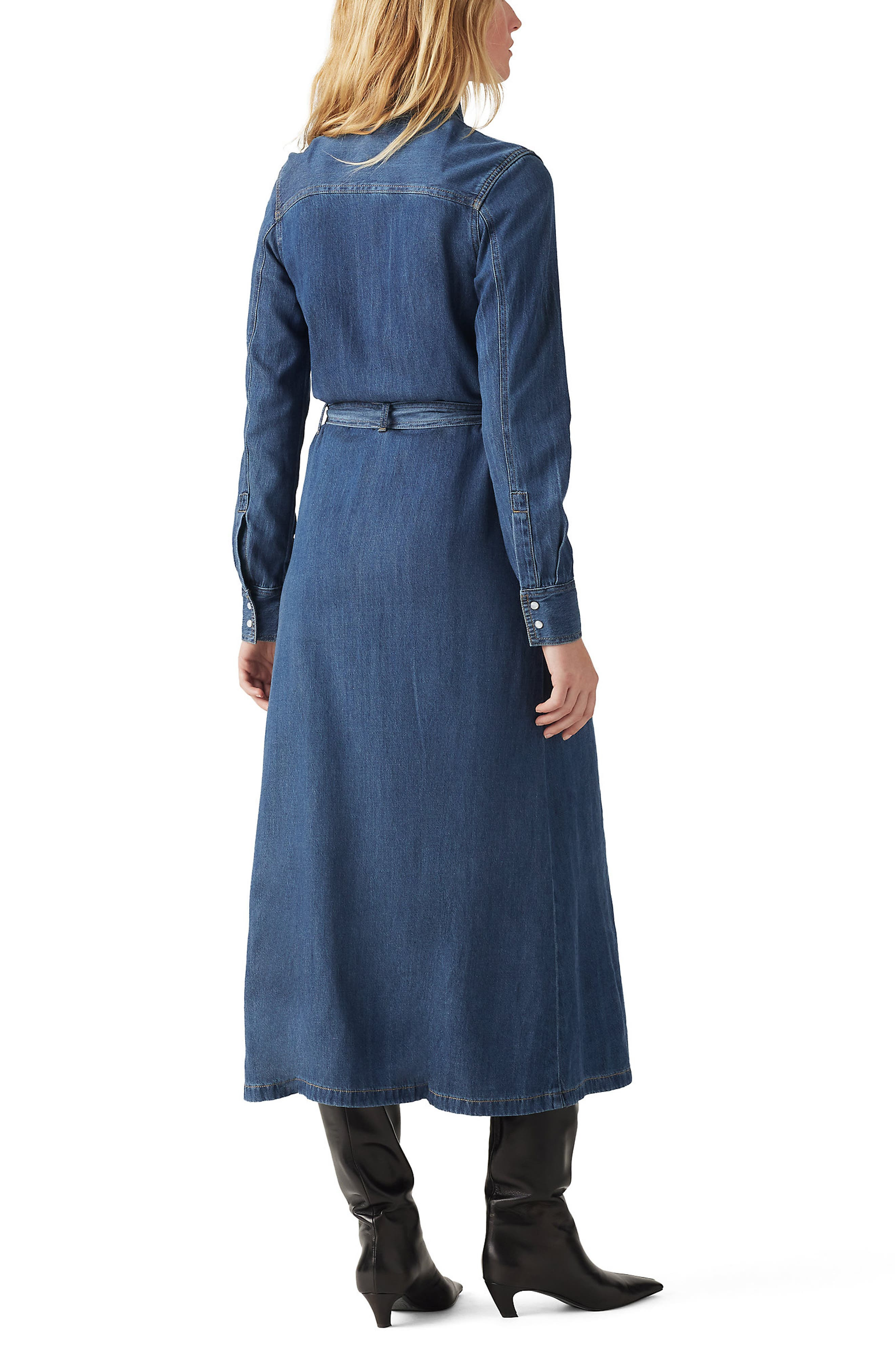 levi's Quinney Long Sleeve Belted Denim Shirtdress in Gold Dust West at Nordstrom - 2