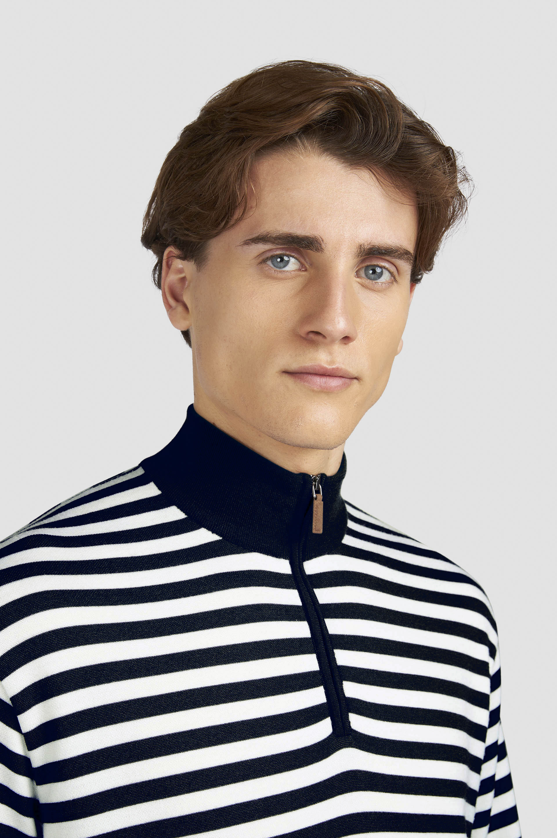 STRIPED WOOL CASHMERE HALF ZIP SWEATER - 4