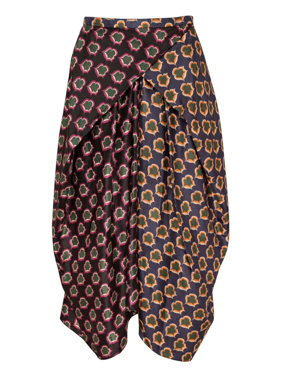 Mix Print Pleated Silk Skirt - 1