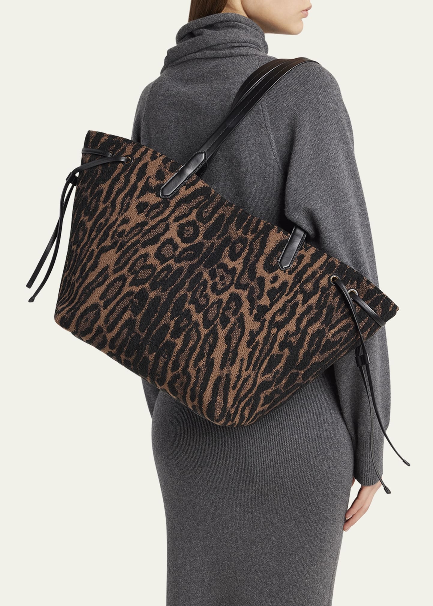 Large Tote Bag in Ocelot Jacquard - 2