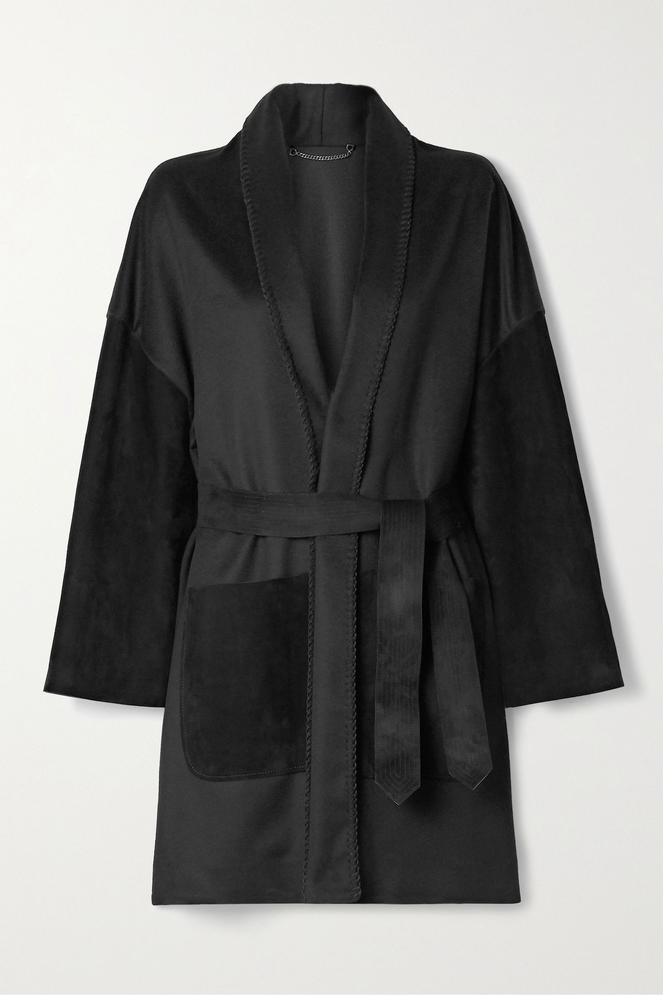 Oversized belted suede-paneled wool and cashmere-blend felt jacket - 1