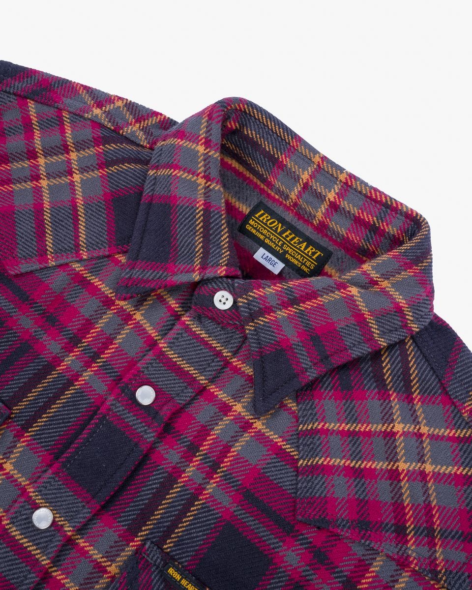 IHSH-403-GRY 11oz Ultra Heavy Flannel Line Check Western Shirt Grey - 2