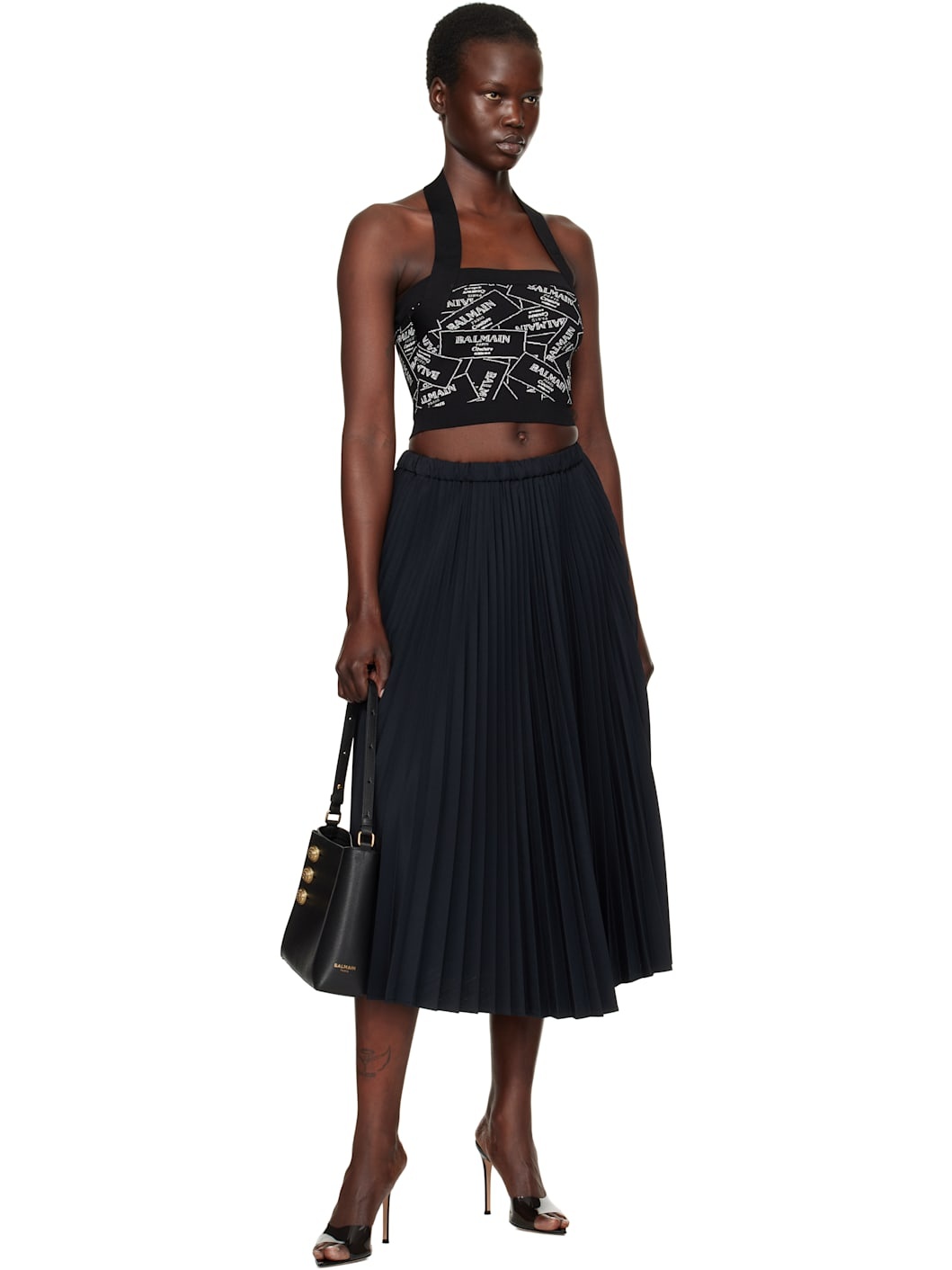 Black 'Balmain' Label Motif Top - 4