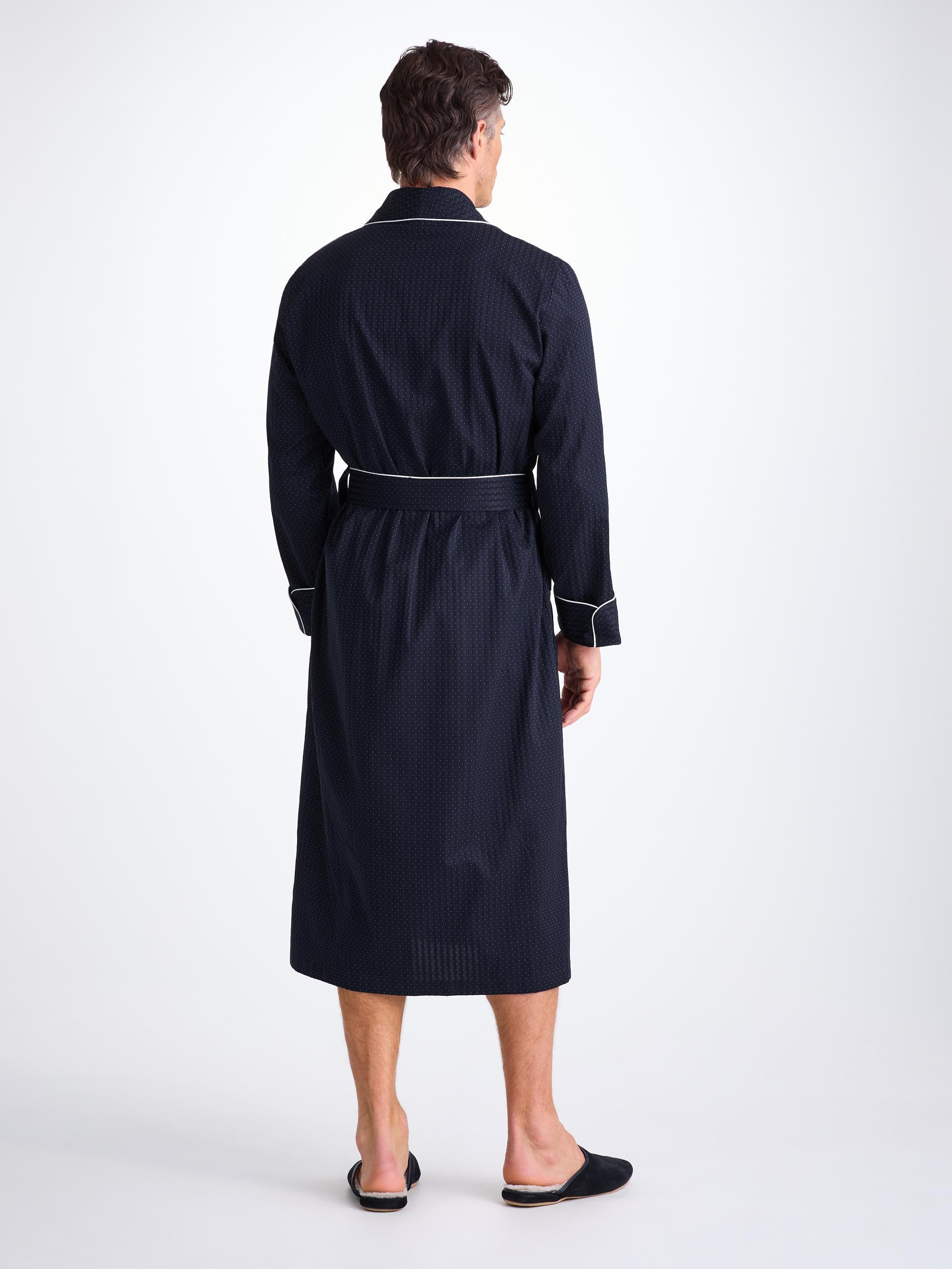 Men's Dressing Gown Royal 40 Cotton Satin Navy - 4
