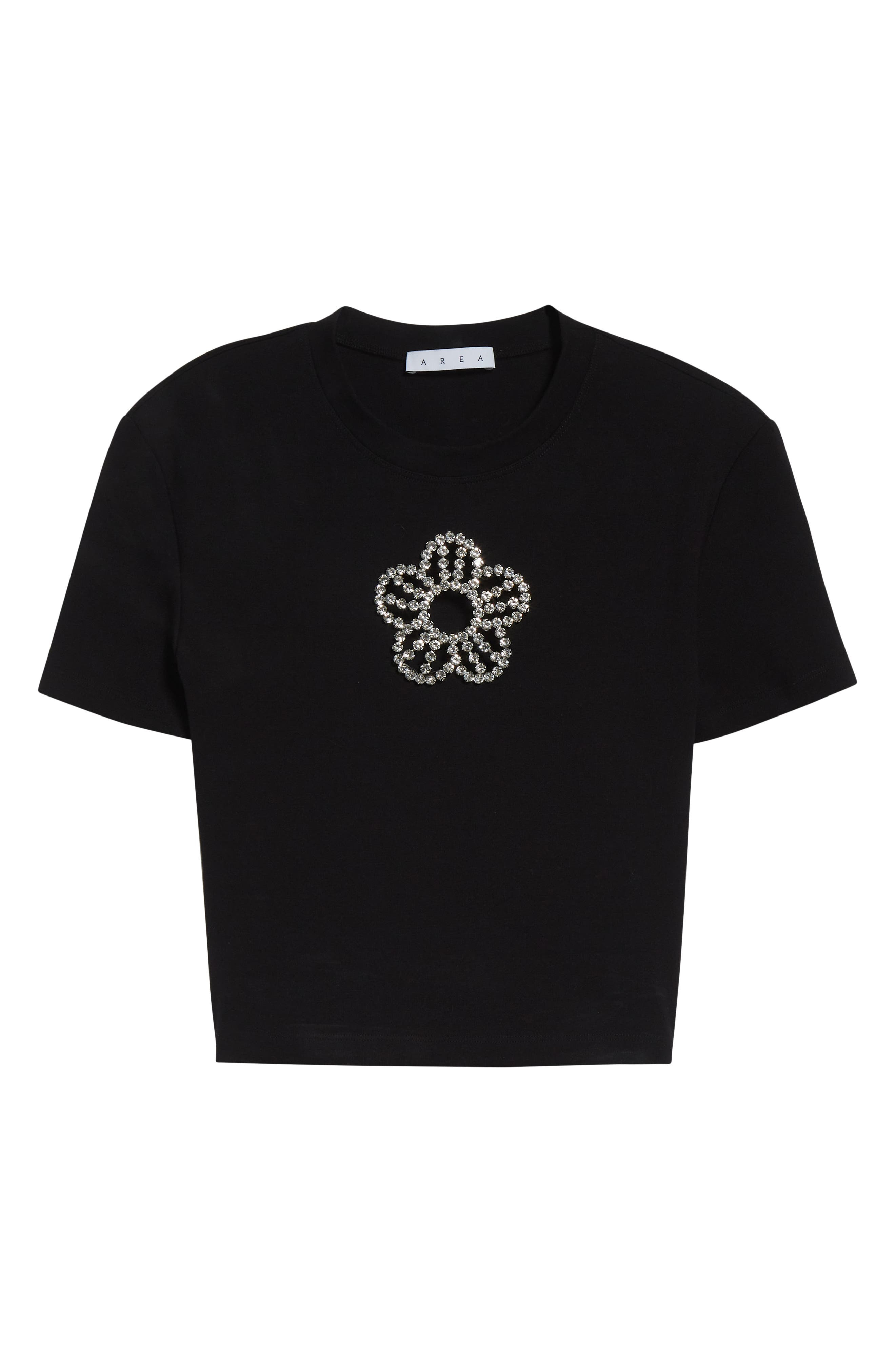 Area Crystal Flower Cutout Crop T-Shirt in Black at Nordstrom - 6