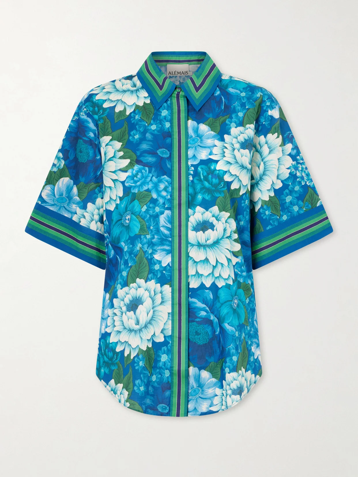 Margo Striped Floral-print Organic Cotton-voile Shirt - 1